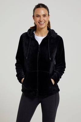 'Snaggle' Women's Hooded Fleece Jacket Everyday Winter Coat Black