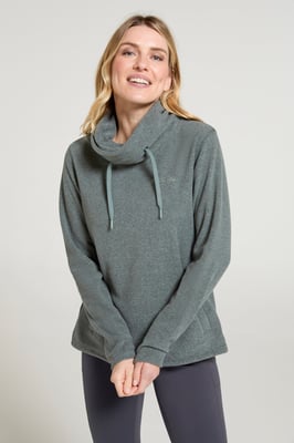 'Hebridean' Women's Cowl Neck Fleece Sweater with Front Pockets Breathable Forest Green
