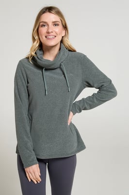 'Hebridean' Women's Cowl Neck Fleece Sweater with Front Pockets Breathable Forest Green