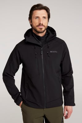 'Radius' Men's Softshell Jacket with Chin Guard Water Resistant Coat Black