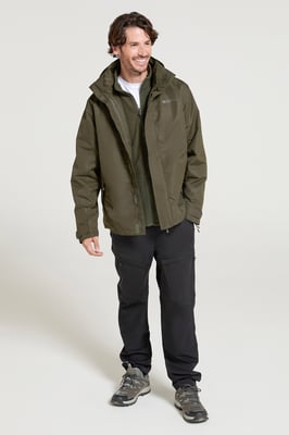 'Fell' Men's 3 in 1 Water Resistant Jacket Adjustable Hood Full Zip Winter Coat Forest Green