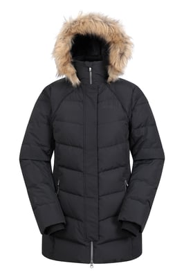 'Isla II' Women's Down Jacket Water Resistant Faux Fur Hood Warm Winter Coat Black