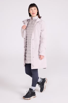 'Alaskan' Women's 3 In 1 Long Jacket with Adjustable Hood Waterproof Coat Ecru