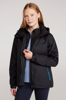 'Bracken' Women's Extreme 3 in 1 Waterproof Jacket Warm Inner Fleece Winter Coat Black