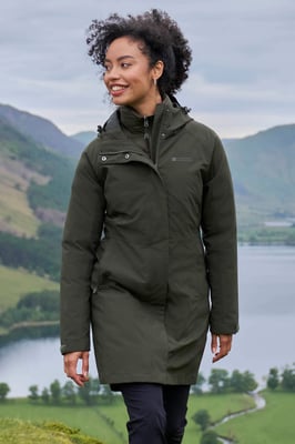 'Alaskan' Women's 3 In 1 Long Jacket with Adjustable Hood Waterproof Coat Khaki