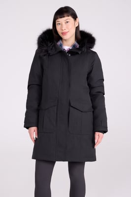 'Aurora' Women's Down Jacket Waterproof Faux Fur Hood Warm Full Zip Winter Coat Black