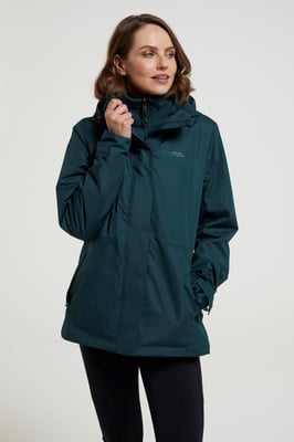 'Fell' Women's 3 in 1 Jacket Water Resistant Inner Fleece Hooded Rain Jacket Dark Green