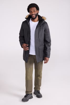 'Gorge' Men's Long Jacket Waterproof Breathable Warm Comfy Coat Black