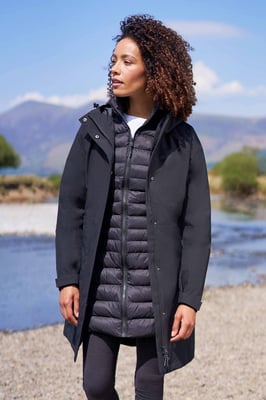 'Alaskan' Women's 3 In 1 Long Jacket with Adjustable Hood Waterproof Coat Black
