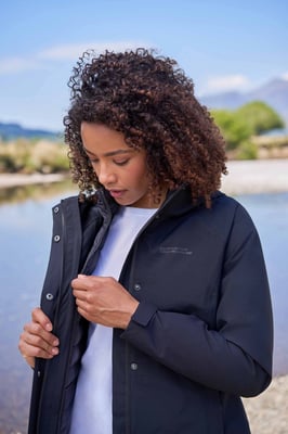 'Alaskan' Women's 3 In 1 Long Jacket with Adjustable Hood Waterproof Coat Black