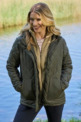 'Nebraskan' Women's Borg Gilet Warm Hooded Water Resistant Winter 3 In 1 Jacket Khaki