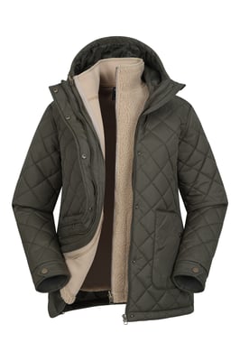 'Nebraskan' Women's Borg Gilet Warm Hooded Water Resistant Winter 3 In 1 Jacket Khaki