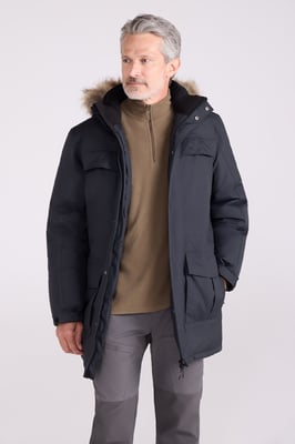 'Antarctic' Men's Extreme Down Jacket Faux Fur Hood Warm Full Zip Winter Coat Charcoal