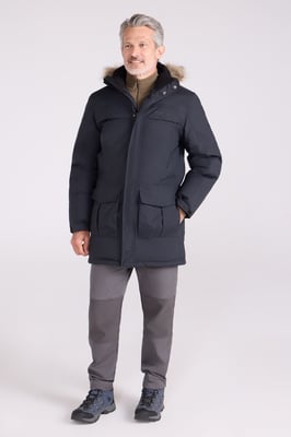 'Antarctic' Men's Extreme Down Jacket Faux Fur Hood Warm Full Zip Winter Coat Charcoal