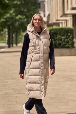 'Comfort Zone' Women's Longline Gilet Water Resistant Jacket Beige