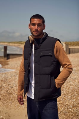'Fistral' Men’s Padded Gilet Full Zip Everyday Casual Jacket Black