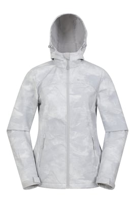 'Exodus' Women's Printed Softshell Jacket Water Resistant Windproof Activewear Light Grey