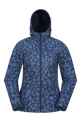'Exodus' Women's Printed Softshell Jacket Water Resistant Windproof Activewear Dark Blue