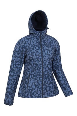 'Exodus' Women's Printed Softshell Jacket Water Resistant Windproof Activewear Dark Blue