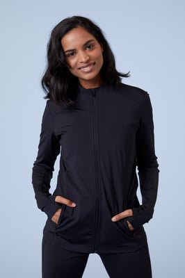 'Action Shot' Women's Midlayer Stretchy Quick Wick Lightweight Full Zip Jumper Black
