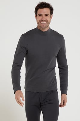 'Meribel' Men's Turtle Neck Top Cotton Winter Thermal Base Layer Dark Grey