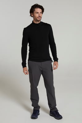 'Meribel' Men's Turtle Neck Top Cotton Winter Thermal Base Layer Black
