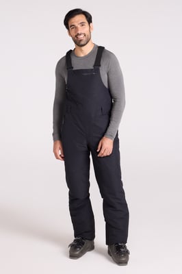 'Eris' Men's Waterproof Bib Front Ski Pants Elastic Braces Casual Winter Trouser Black