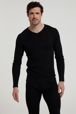 Men's V Neck Base Layer Top Breathable Skiing Hiking Everyday Tee Black