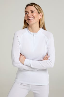 'Talus' Women's Base Layer Top Half Zip Thermal Long Sleeved Tee White