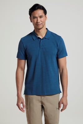 'Dawnay Pique' Men's Slub Textured Polo Shirt Comfy Casual T-Shirt Blue