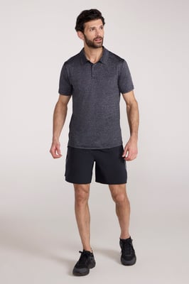 'Agra' Men's Striped Polo T-Shirt Sun Protection Sweat Wicking Tee Black