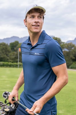 Men's Away IsoCool Polo with Button Neck Sun Protection Summer Tee Blue