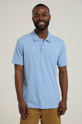 'Cordyline' Men's Textured Polo Sun Protection Button Neck Summer Tee Pale Blue