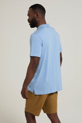 'Cordyline' Men's Textured Polo Sun Protection Button Neck Summer Tee Pale Blue