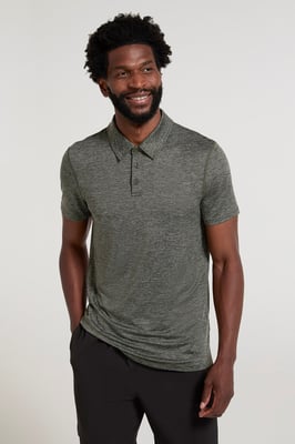 'Agra' Men's Striped Polo T-Shirt Sun Protection Sweat Wicking Tee Khaki