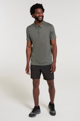 'Agra' Men's Striped Polo T-Shirt Sun Protection Sweat Wicking Tee Khaki