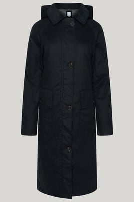 Elle Waxed Cotton Long Coat in Black