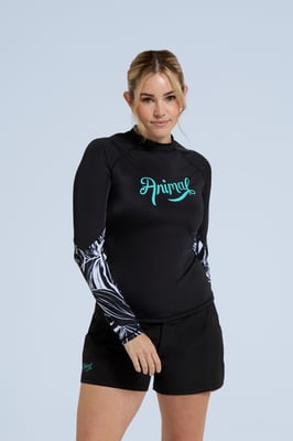 'Lillie' Women's Printed Panel Rash Vest Sun Protection Quick Dry Summer Swimwear Black