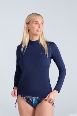 'Lillie' Women's Rash Vest Long Sleeve Sun Protection Quick Dry Swimwear Dark Blue