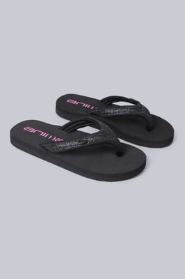 'Swish' Kids Flip Flops Slip On Lightweight Comfortable Walking Beach Slippers Charcoal