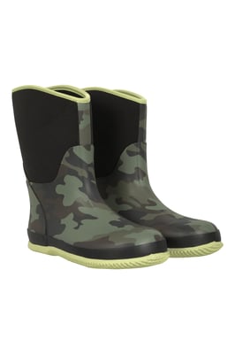 'Puddle' Kids Pull On Mucker Boots Waterproof Slip On Wellies Comfy Rain Shoes Black