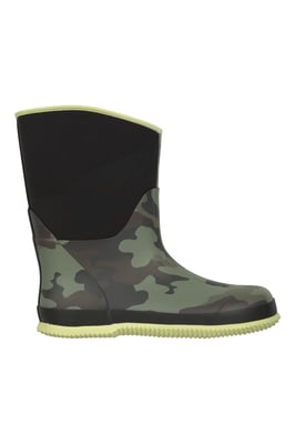 'Puddle' Kids Pull On Mucker Boots Waterproof Slip On Wellies Comfy Rain Shoes Black