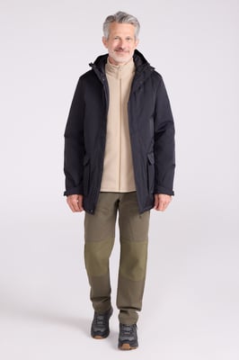 'Ranger' Men's Padded Parka Jacket with Adjustable Hood Water Resistant Coat Black