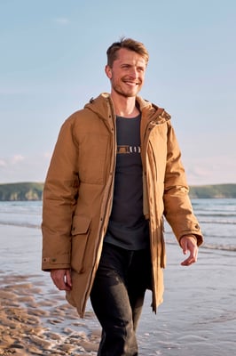'Fistral' Men's Borg Lined Parka with Side Pockets Water Resistant Windproof Coat Tan