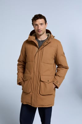 'Fistral' Men's Borg Lined Parka with Side Pockets Water Resistant Windproof Coat Tan