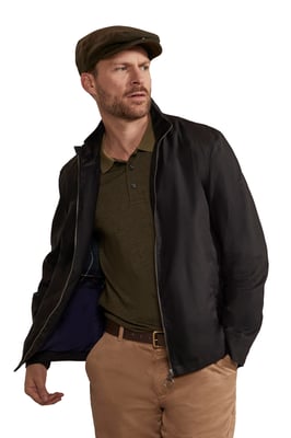 'Porthleven' Men's Waxed Harrington Jacket Funnel Neck Everyday Coat Black
