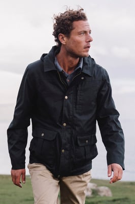 'Darlington' Men's Hooded Jacket with Detachable Hood Waxed Cotton Windproof Coat Navy