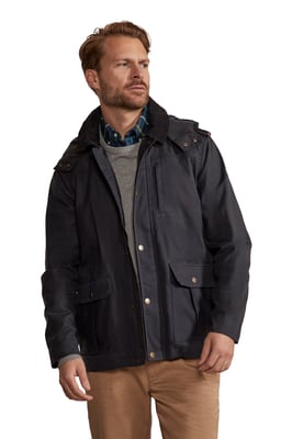 'Darlington' Men's Hooded Jacket with Detachable Hood Waxed Cotton Windproof Coat Navy
