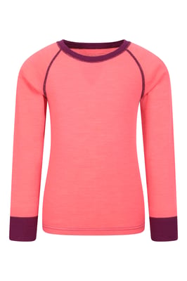 'Merino II' Kids Thermal Base Layer Top Long Sleeve Quick Wicking Pink