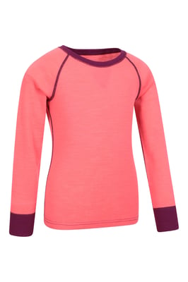 'Merino II' Kids Thermal Base Layer Top Long Sleeve Quick Wicking Pink